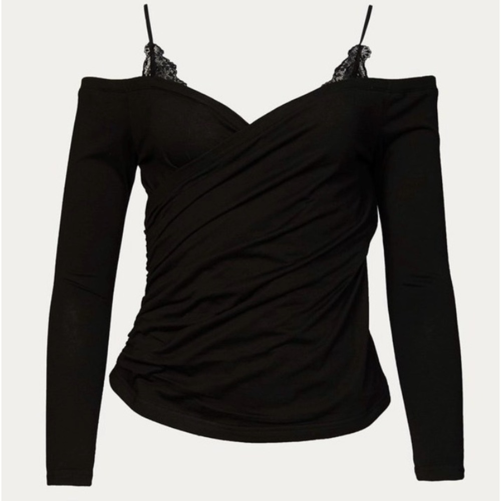 Cami NYC SONATA too, black cotton, cold-shoulder, with lace, size Small